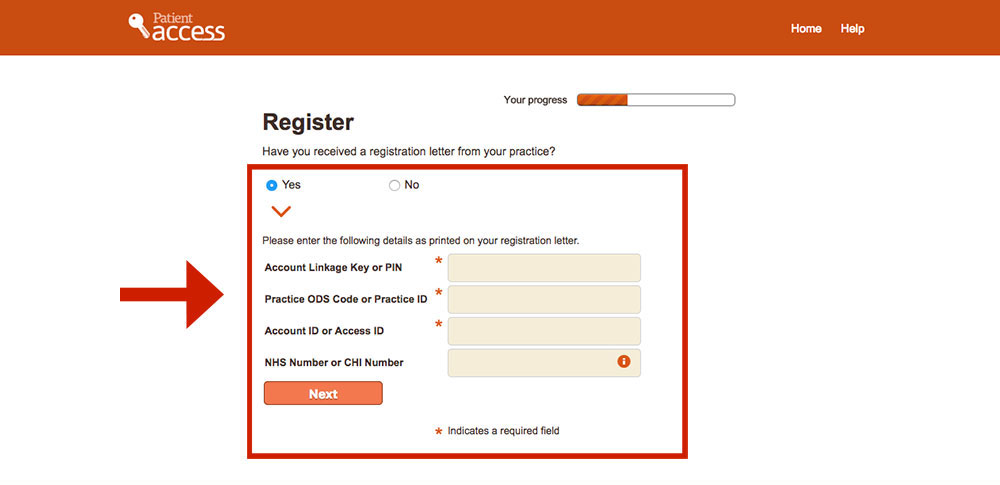 patient access register page